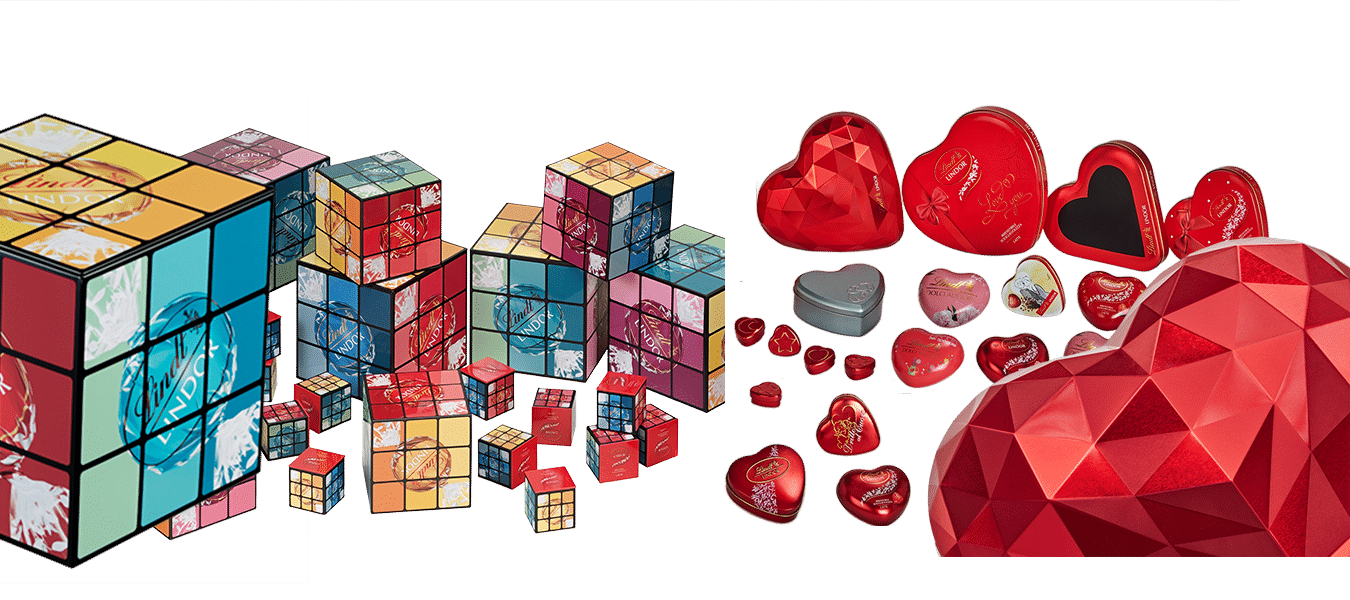 Scatole in Metallo Lindt Lindor Cubi Rubik e Cuori Ti.Pack