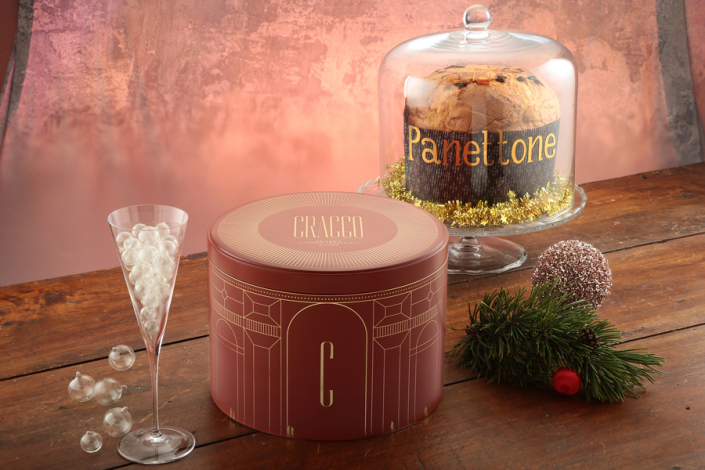 Round tin box for Panettone Cracco